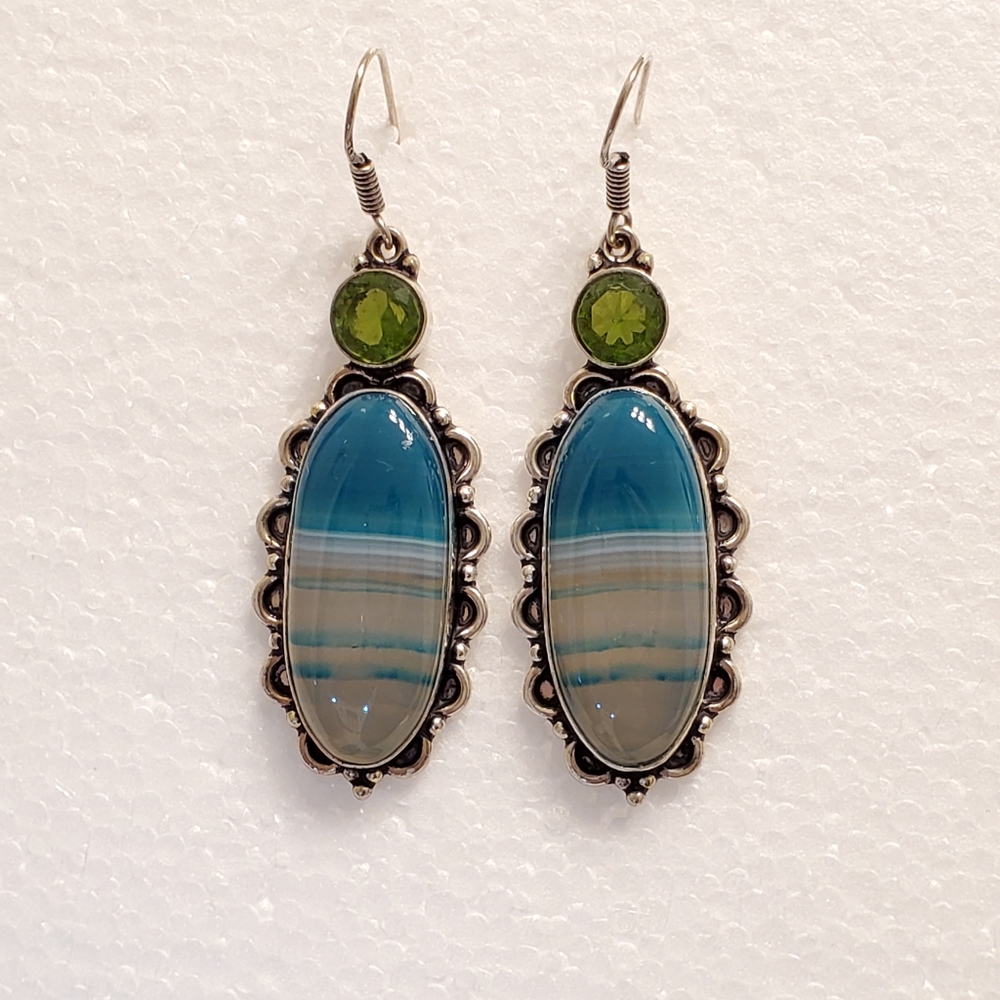E18 .925 Genuine Peridot  Blue Botswana Earrings